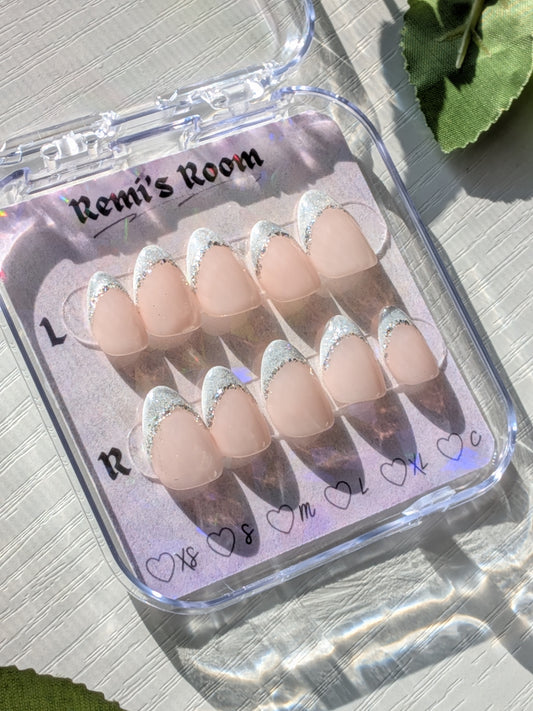 White Cateye French Tip Nails