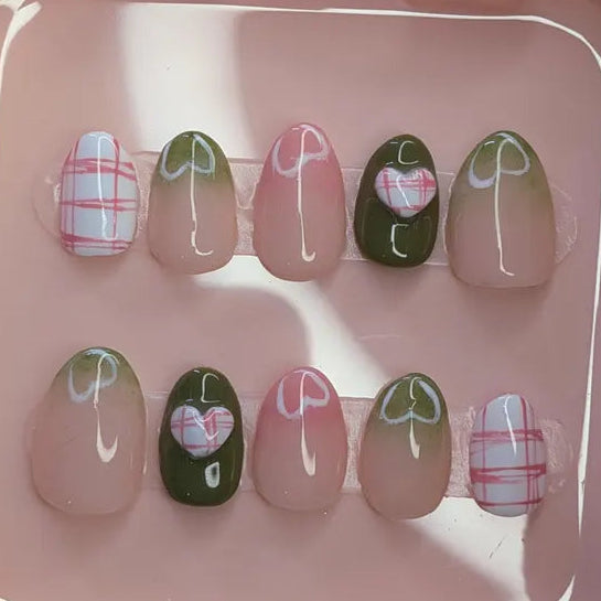 Kpop Pink and Green Press on Nails