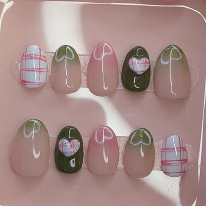 Kpop Pink and Green Press on Nails